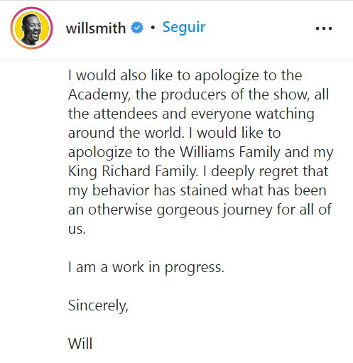 Will Smith se disculpa con Chris Rock por golpearlo
