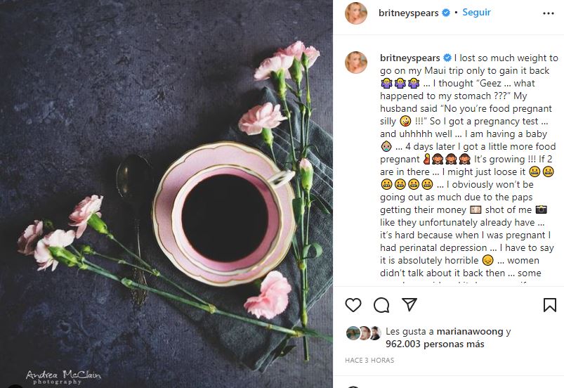 Britney Spears anuncia embarazo en Instagram