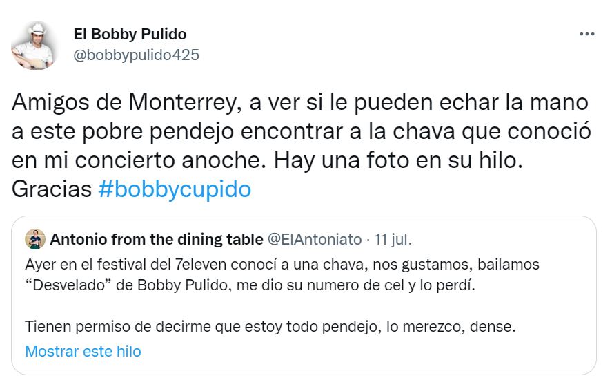 Bobby Pulido ayuda a fan a encontrar a mujer que lo flechó