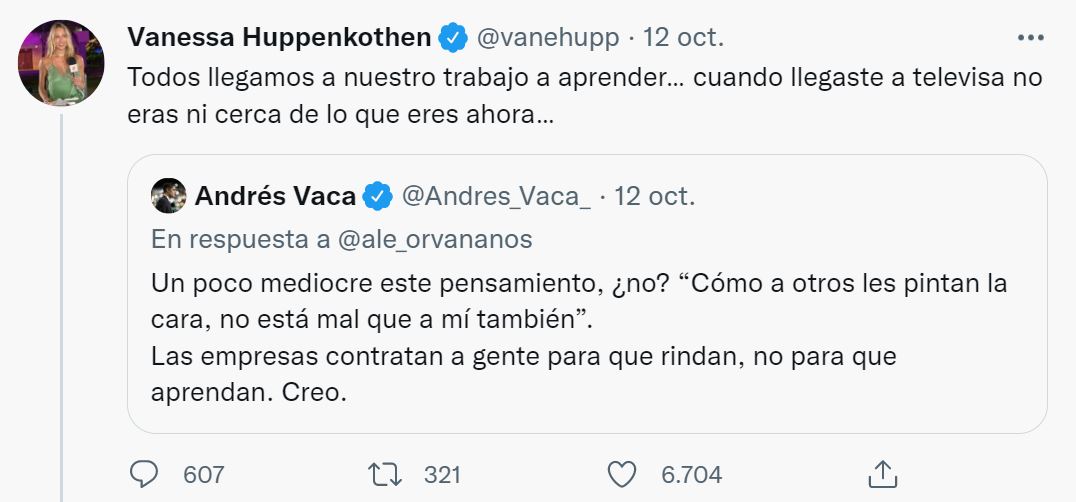 ¿Qué le escribió Vanessa Huppenkothen a Andrés Vaca?