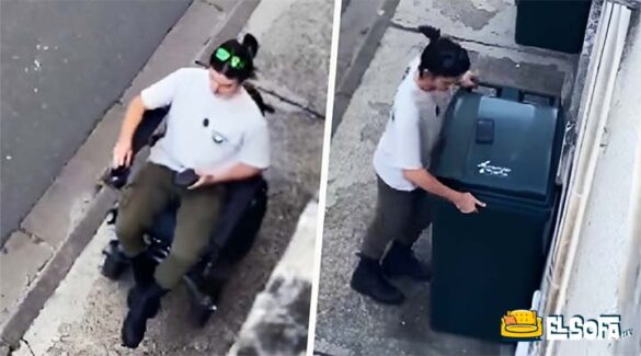 Video joven con diiscapacidad se levanta para mover bote de basura