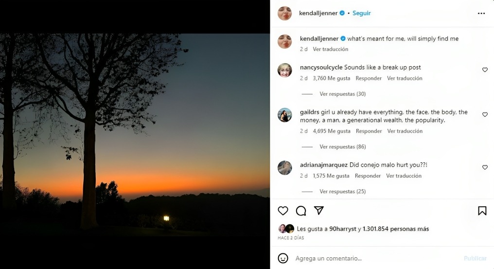 Kendall envía indirecta en Instagram