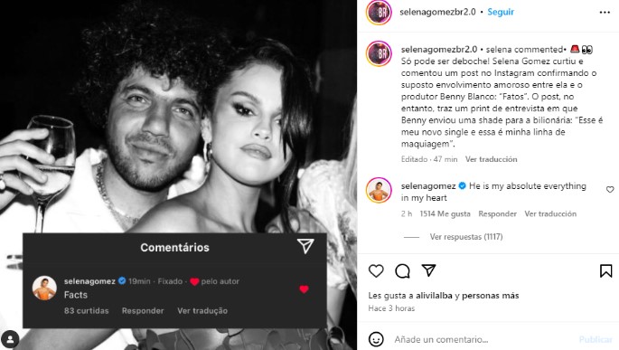 Selena Gomez confirma romance con Benny Blanco