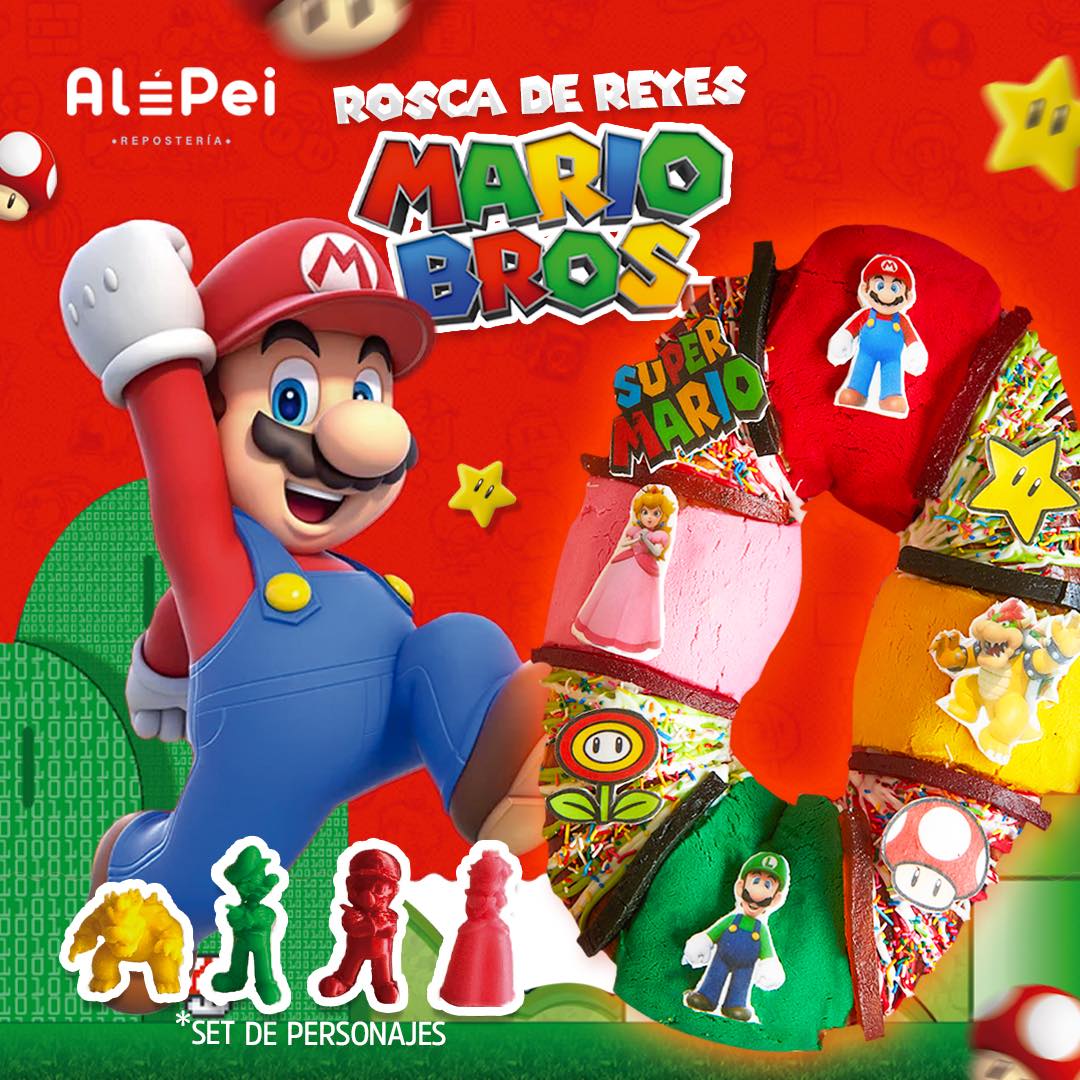 Rosca de Reyes con temática de Mario Bros.