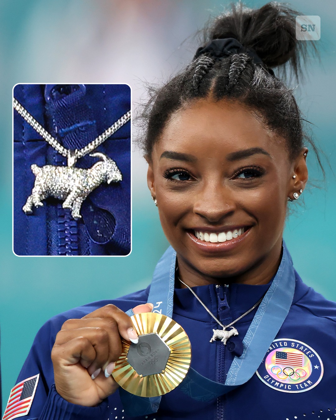 Simone Biles usa collar de diamantes