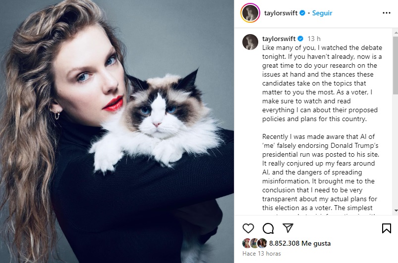 Mensaje de Taylor Swift en apoyo hacia Kamala Harris