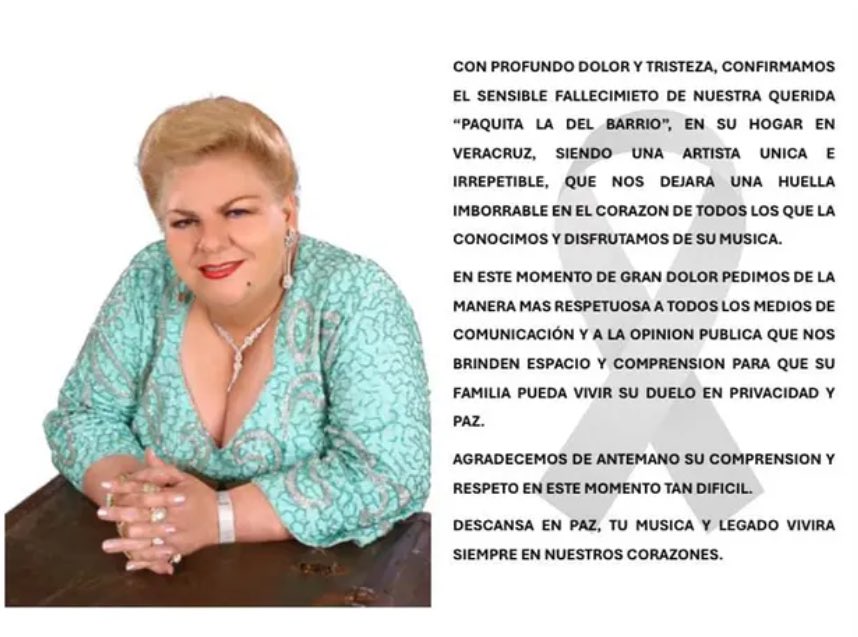 Fallece la cantante Paquita la del Barrio