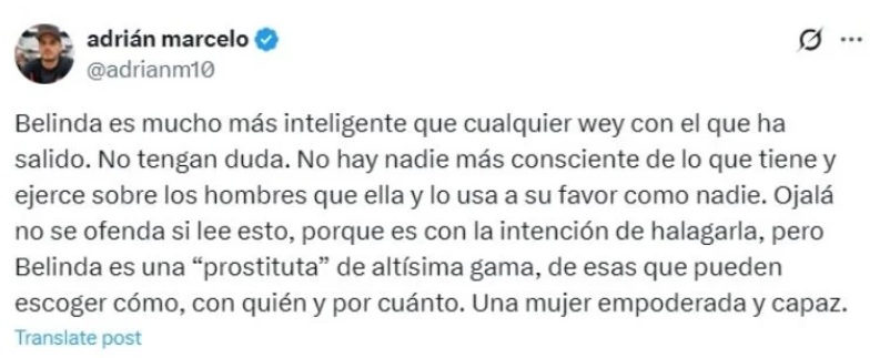 Adrián Marcelo lanza dura ofensa contra Belinda
