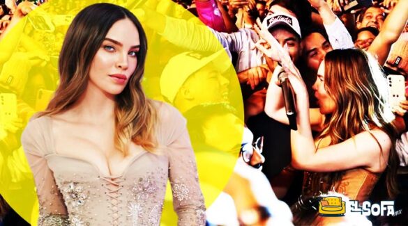 Belinda acaricia a fan en silla de ruedas en la Fenapo